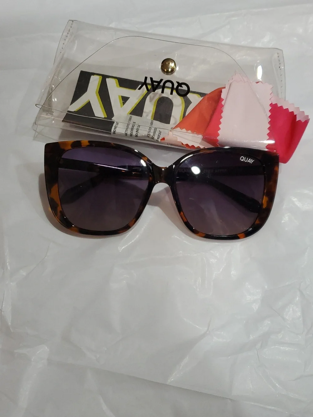 Quay Australia Ever After Square Tortoise/Smoke‎ Taupe Polarized Sunglasses new